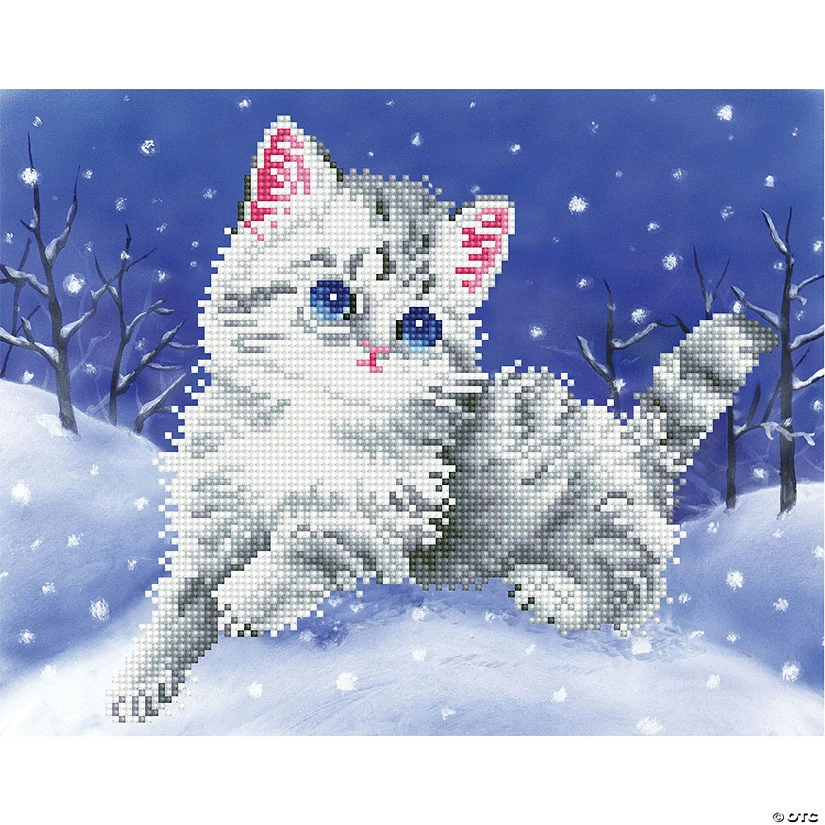 Hot Sale ๐งจ Diamond Dotz Diamond Embroidery Facet Art Kit 11"X14"-Kitten In The Snow with Frame โจ